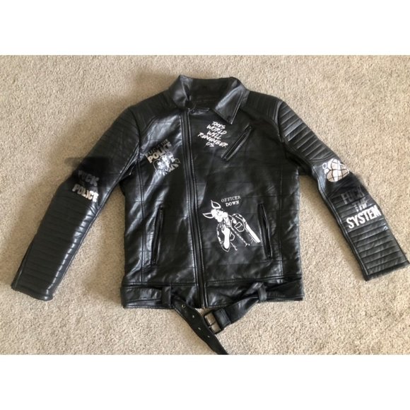 Men Jacket Bleecker and Mercer mark F$&k the police Pleather